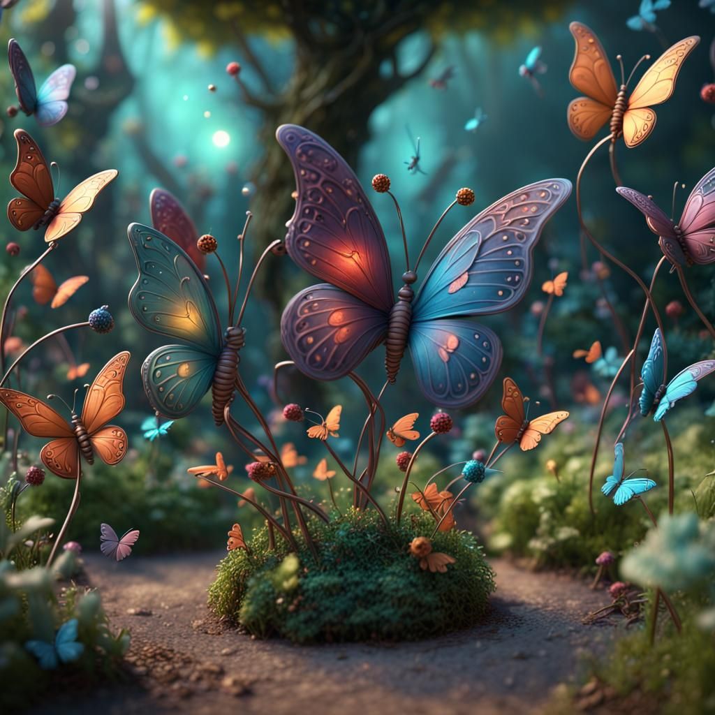 Magical Garden of Miniature Bobblehead Butterflies
