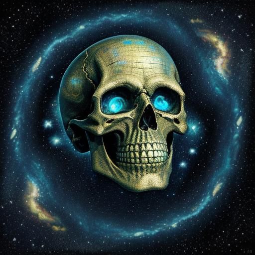 Skull with Starry Night Background in Van Gogh Style