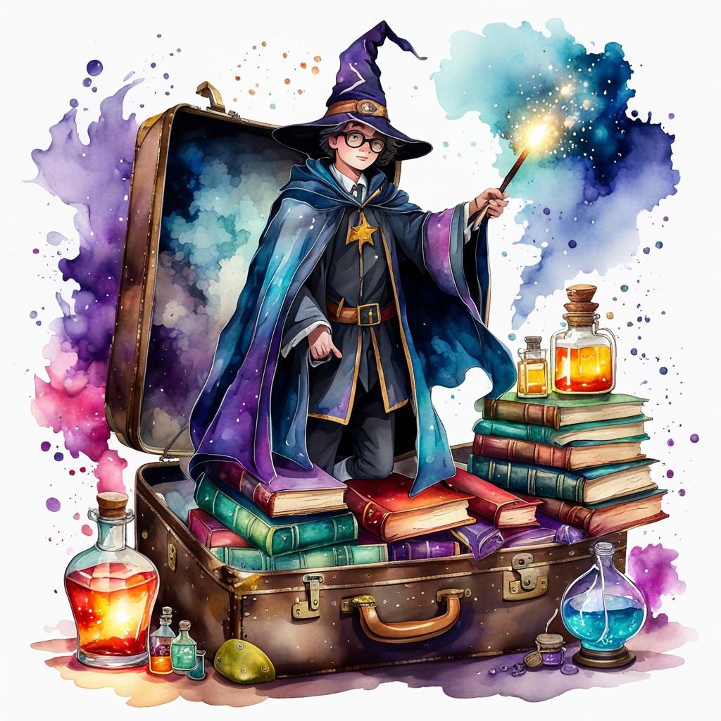 Wizard's Overflowing Suitcase as Cute Digital Art