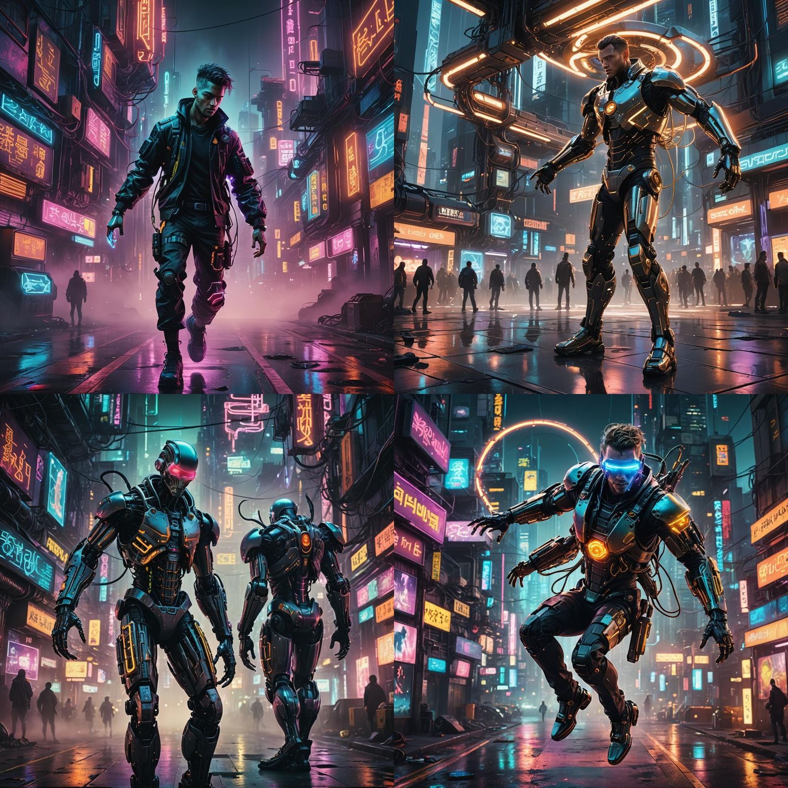 Cyberpunk Powered Man Levitating in Colorful City