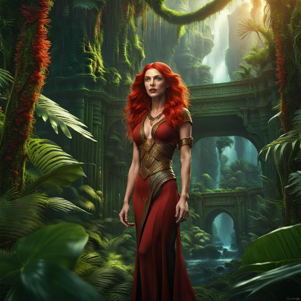 Redhead in Jungle Fantasy: Digital Matte Painting