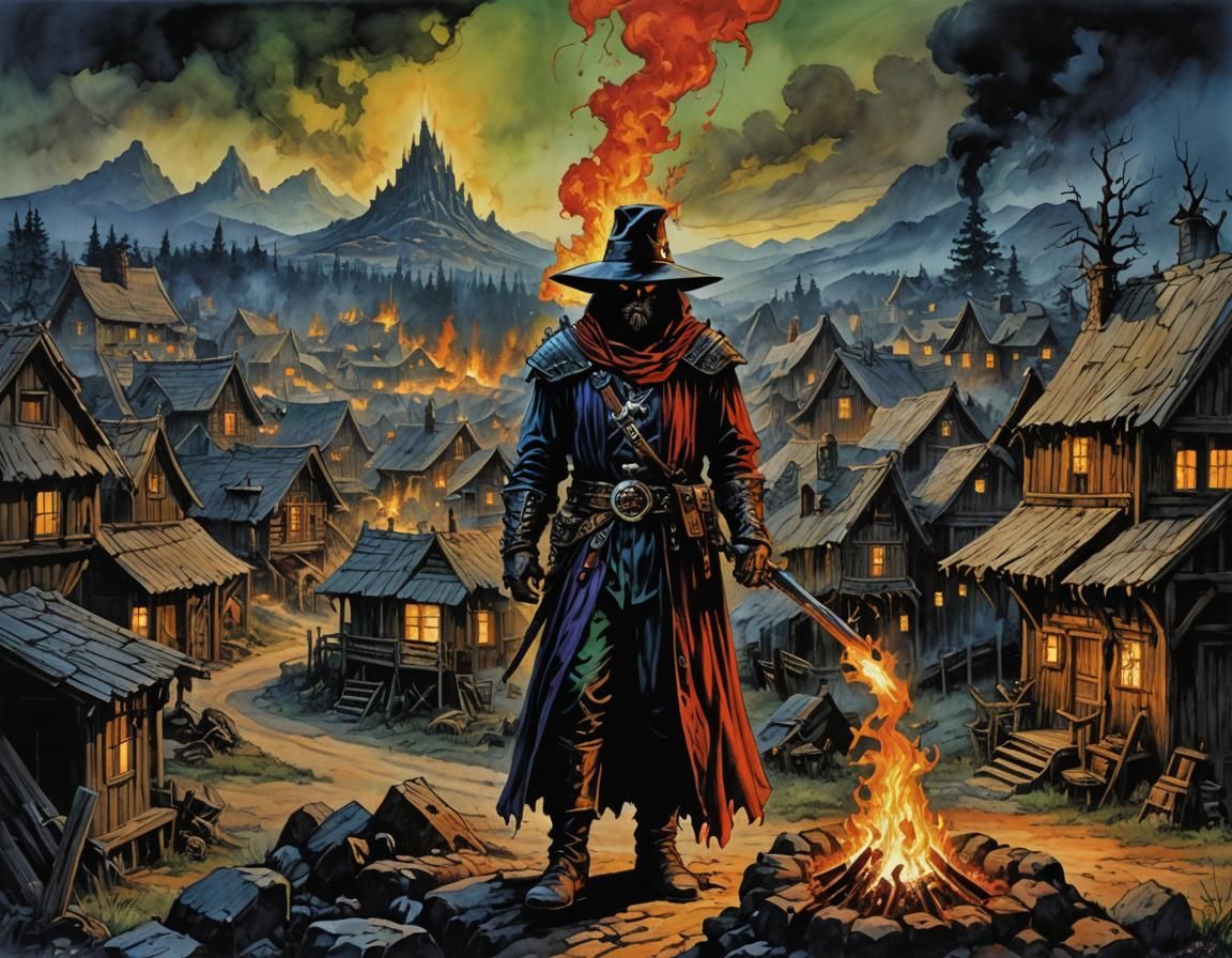 Sinister Pyromancer in Alcohol Ink Style