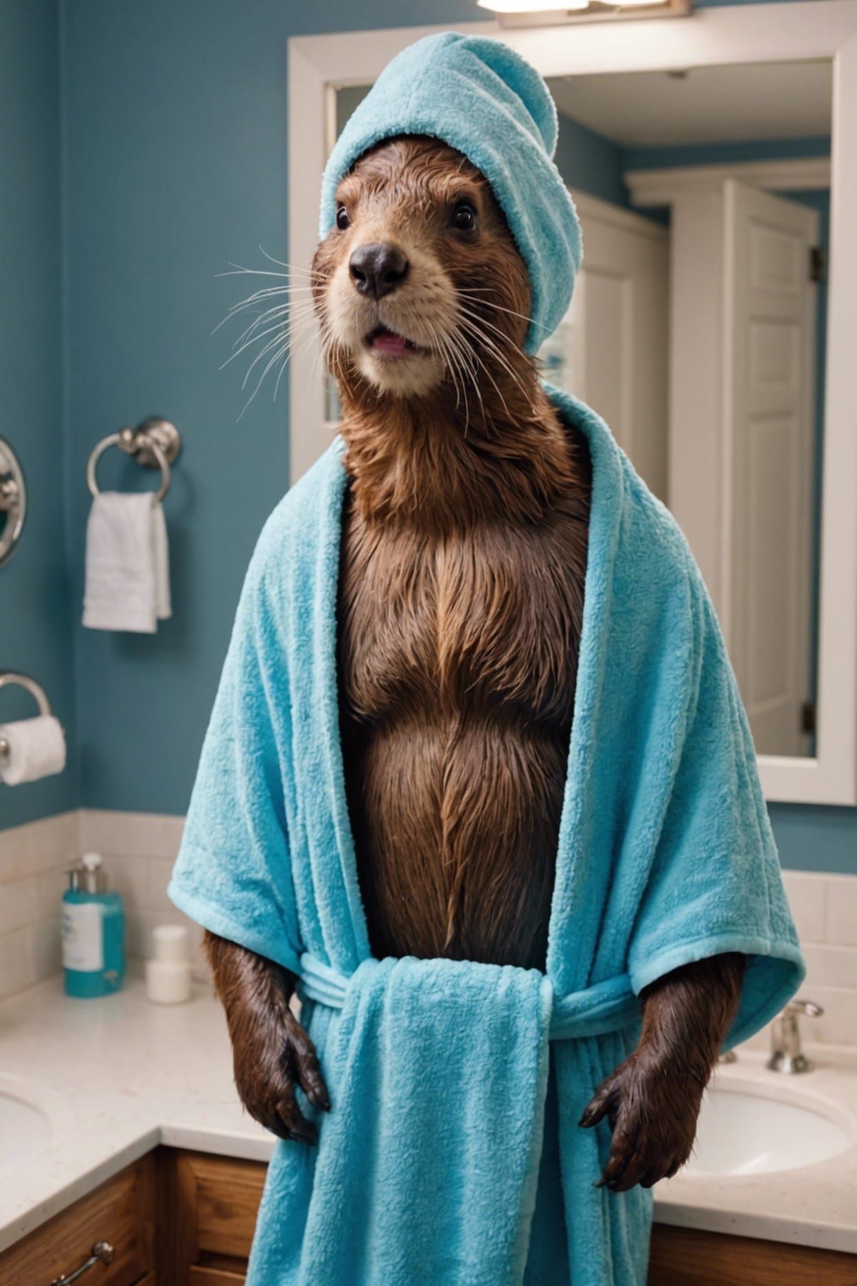 Beaver Shaving with Razor in Bathroom