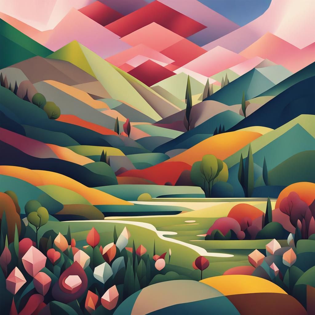 Nature-Inspired Landscapes in Cubist Style