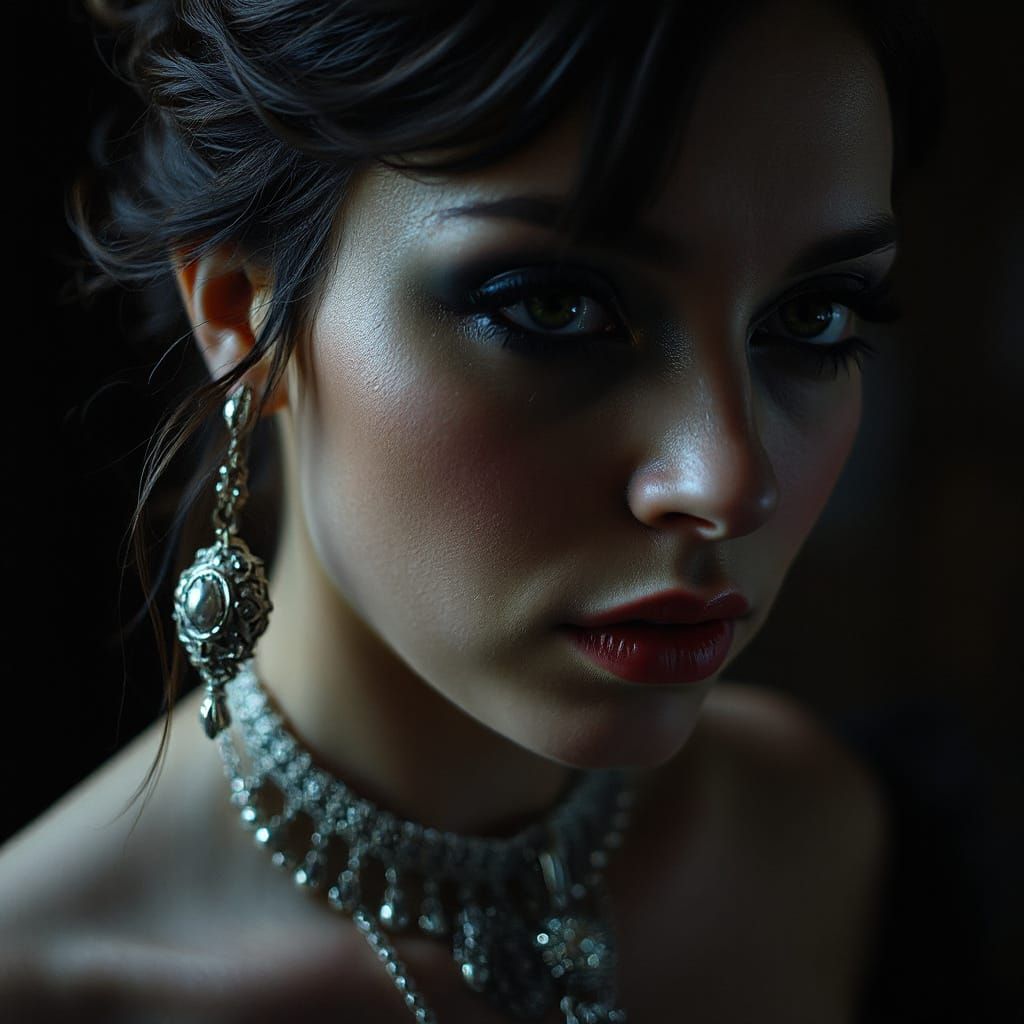 Goth Woman Portrait in Pre-Raphaelite Style