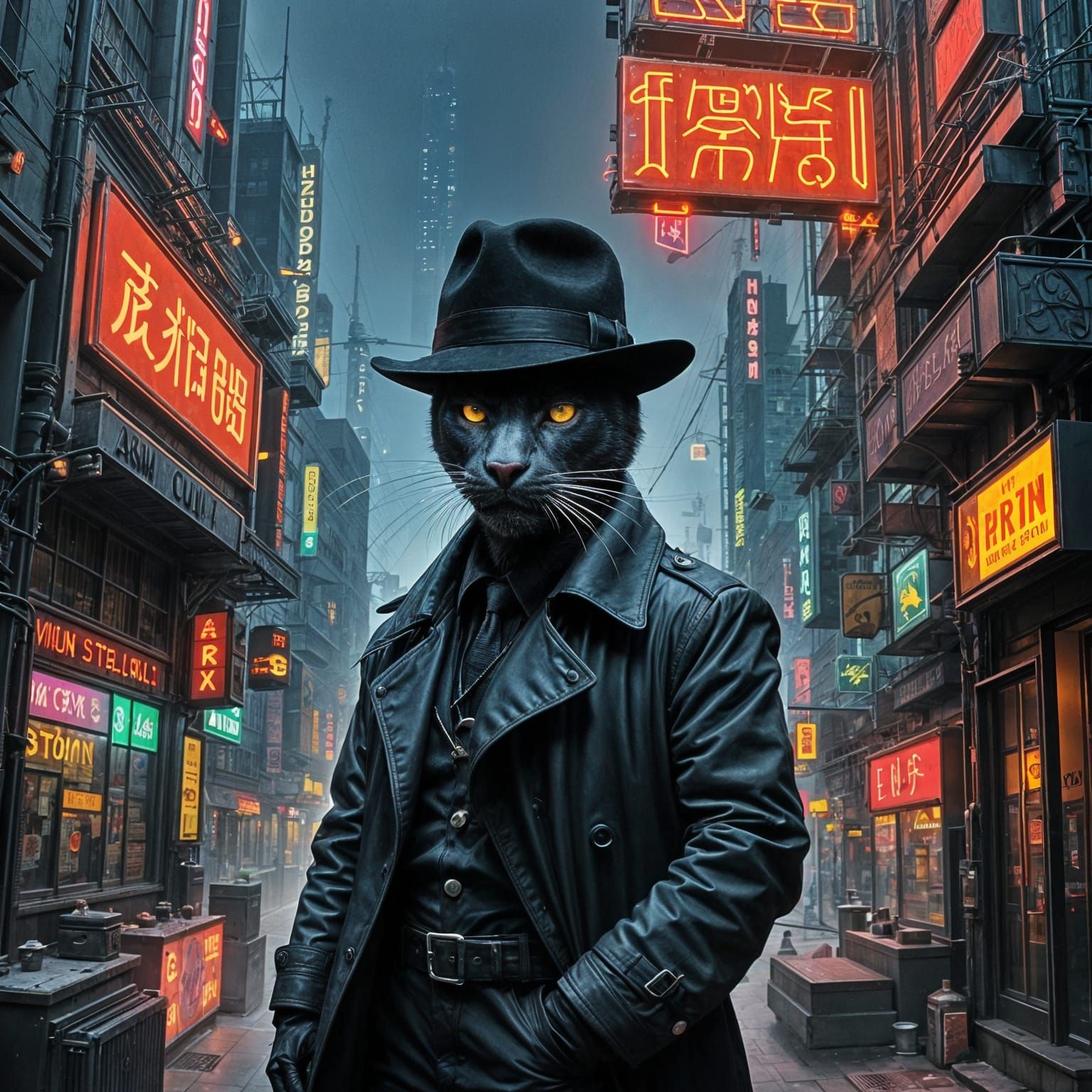 Panther Detective in Neon Metropolis