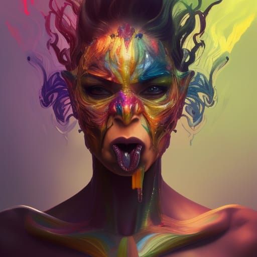 Rainbow Venom Torment: Hyperdetailed Splash Art Portrait