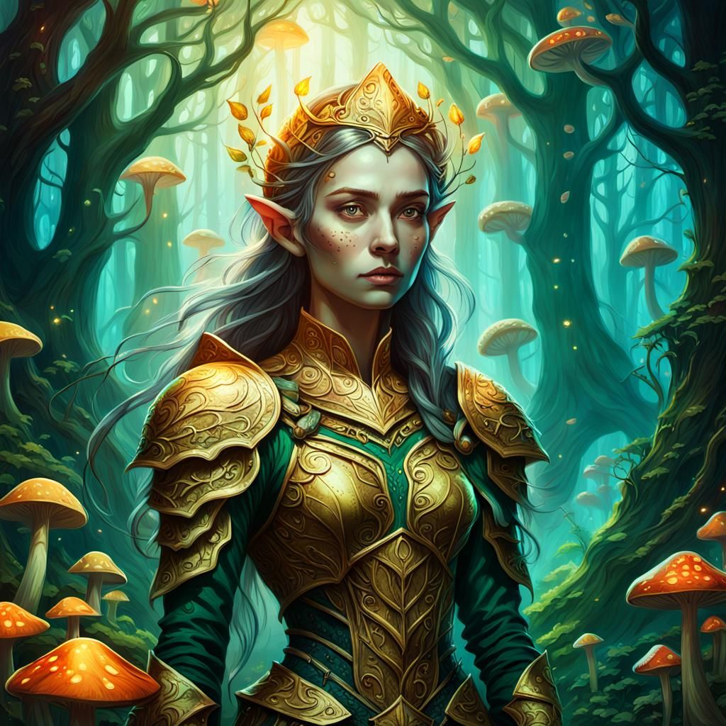 Elf Woman in Mystical Forest: Cinematic Oil Painting