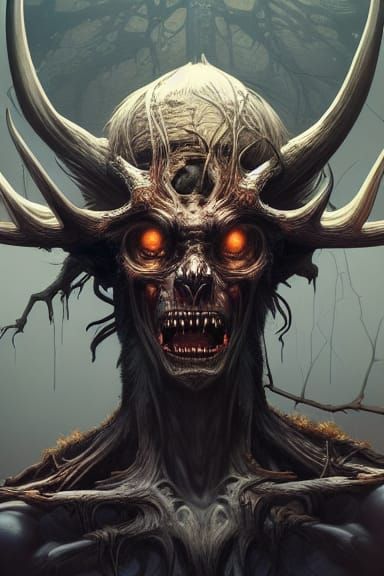 Wendigo Portrait in Hyper-Detailed Digital Art Style