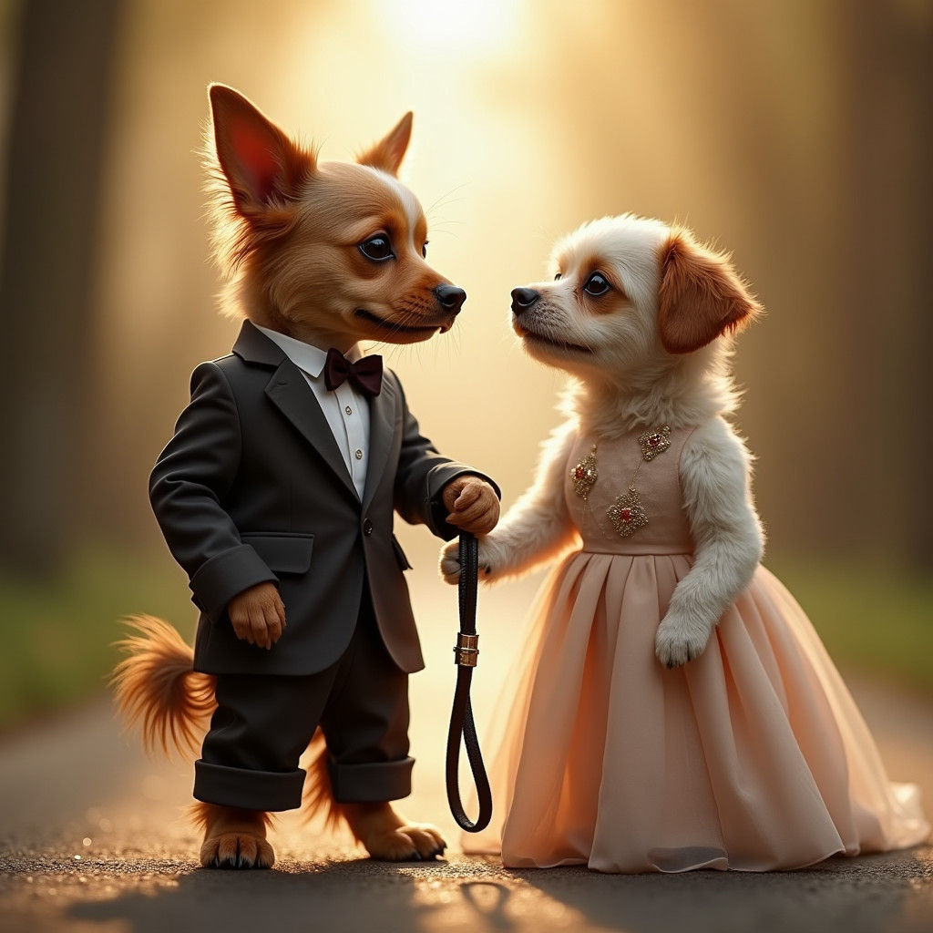 Dogs in Fashionable Attire, Studio Portrait