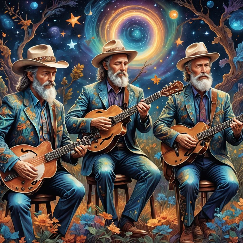 Bluegrass Band: Holographic Cosmic Astral Illustration