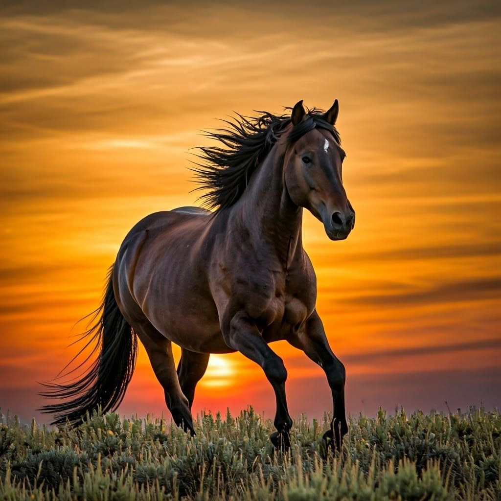 Majestic Mustang Silhouette at Sunset