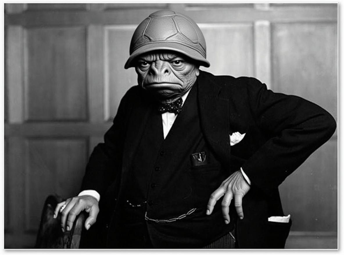 Grumpy Turtle Portrait in Black and White