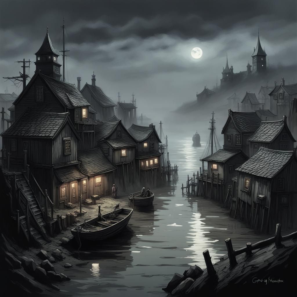Sinister Fishing Hamlet in Bloodborne Style
