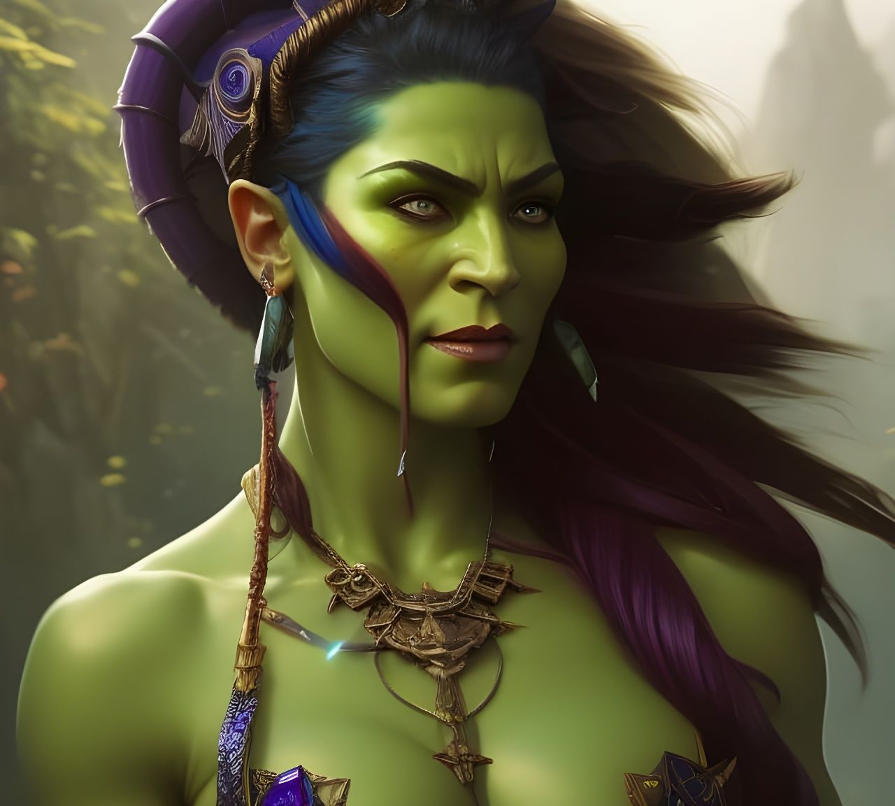 Fantasy Orc Shaman Portrait in Art Nouveau Style