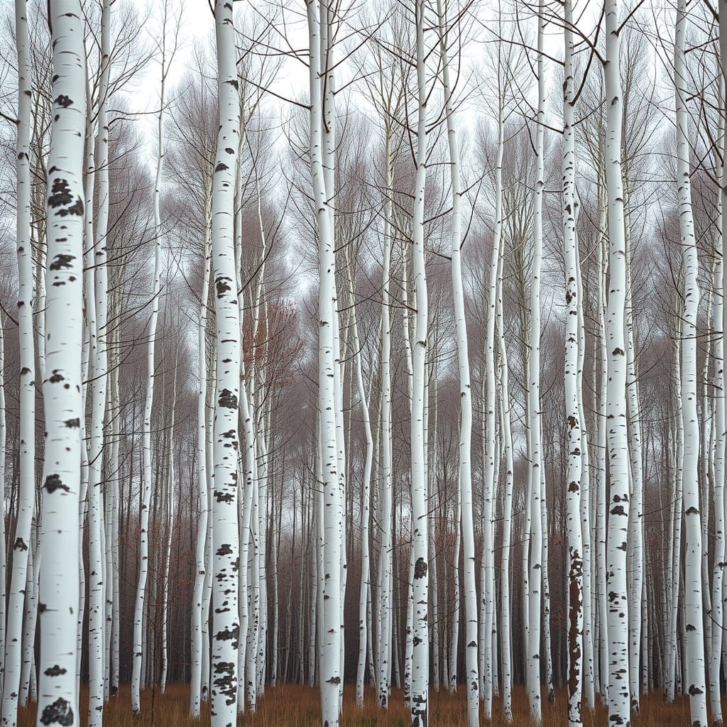 Silvery Birch Forest in Charcoal and Gray