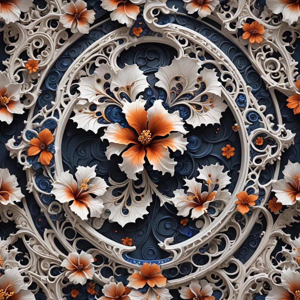 Fractal Portal with Hibiscus in Detailed Matte Painting