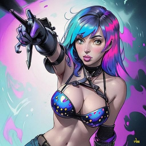 Cute Police Woman in Maximalist Dieselpunk Style