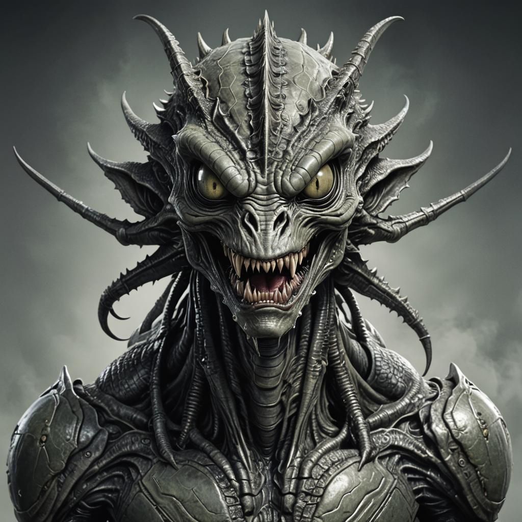 Alien Creature with Dragon Eyes and Scaled Skin