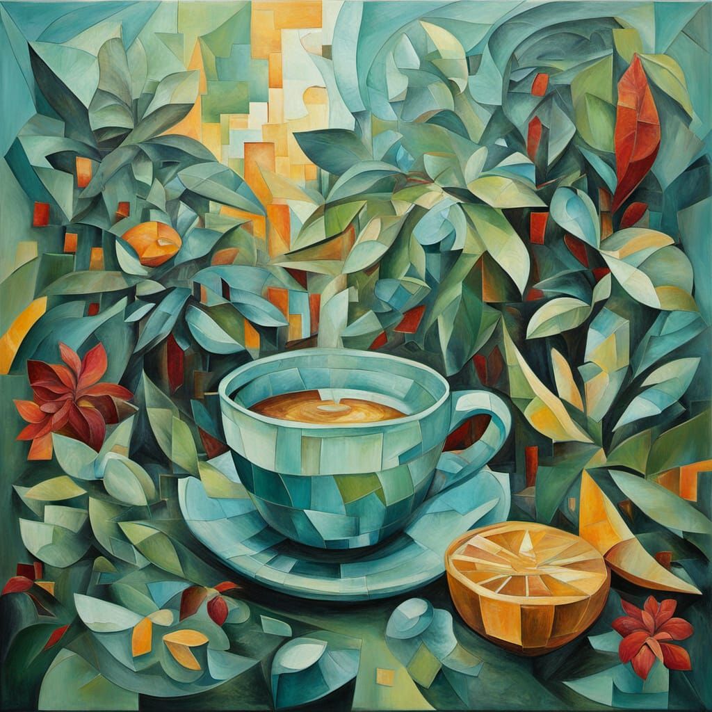 Surreal Ashy Coffee Jungle as Abstract Cubist Painting