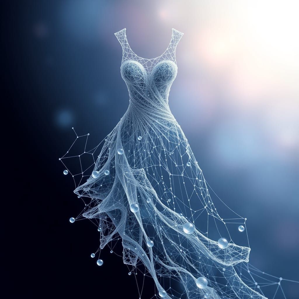 Abstract Fractal Dress of Spiderwebs and Dewdrops in Zentang...