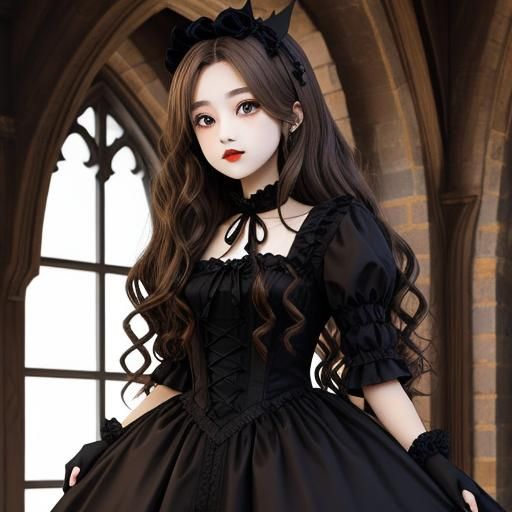 Vampire Goth Princess with Wavy Brown Hair