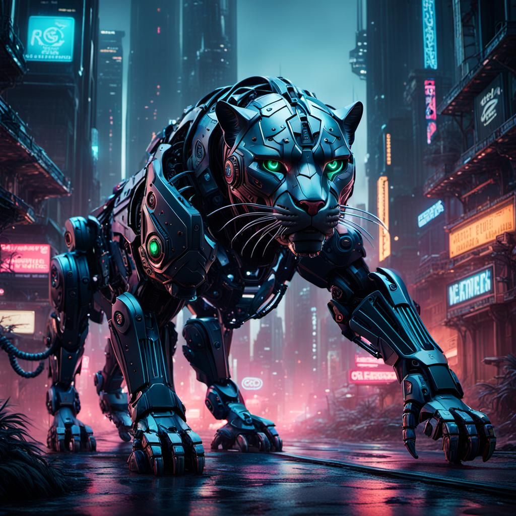 Cyberpunk Robotic Panther Digital Painting