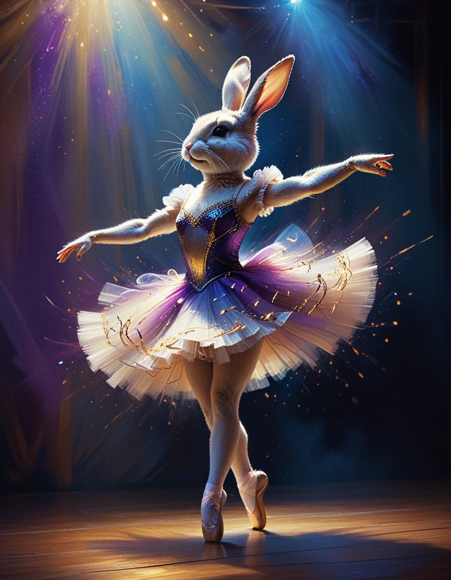 Whimsical Rabbit Prima Ballerina in a Dramatic Spotlight