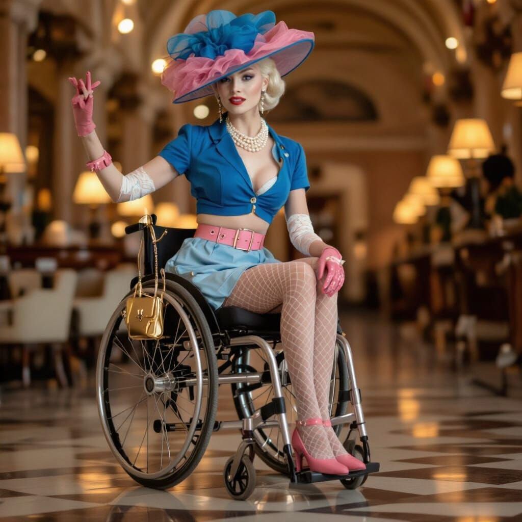 Albino Woman Posing in Italian Palace Hotel, 8K