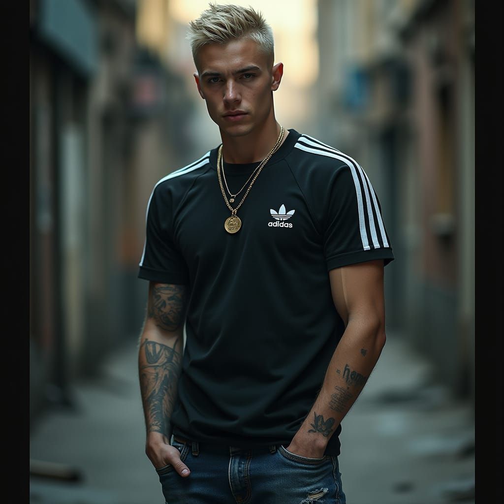 Urban Grit: Confident Youth in Dystopian Setting