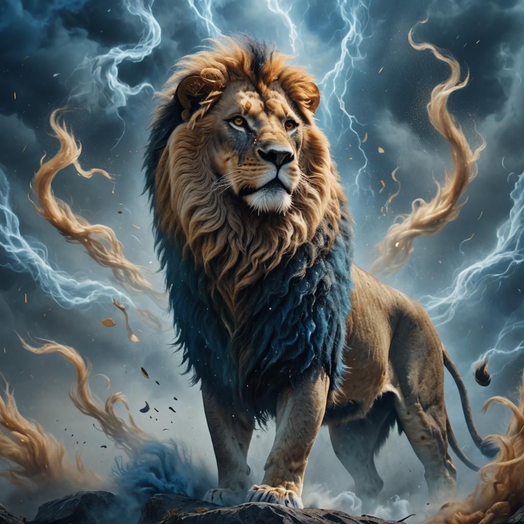 Lion in Blue Mist: Fantastical Matte Painting