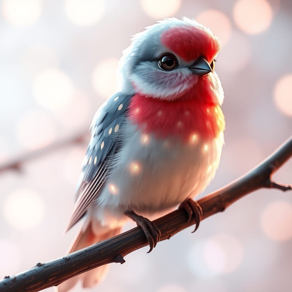 Ethereal Polka Dot Bird with Silver Feathers in Anime Style