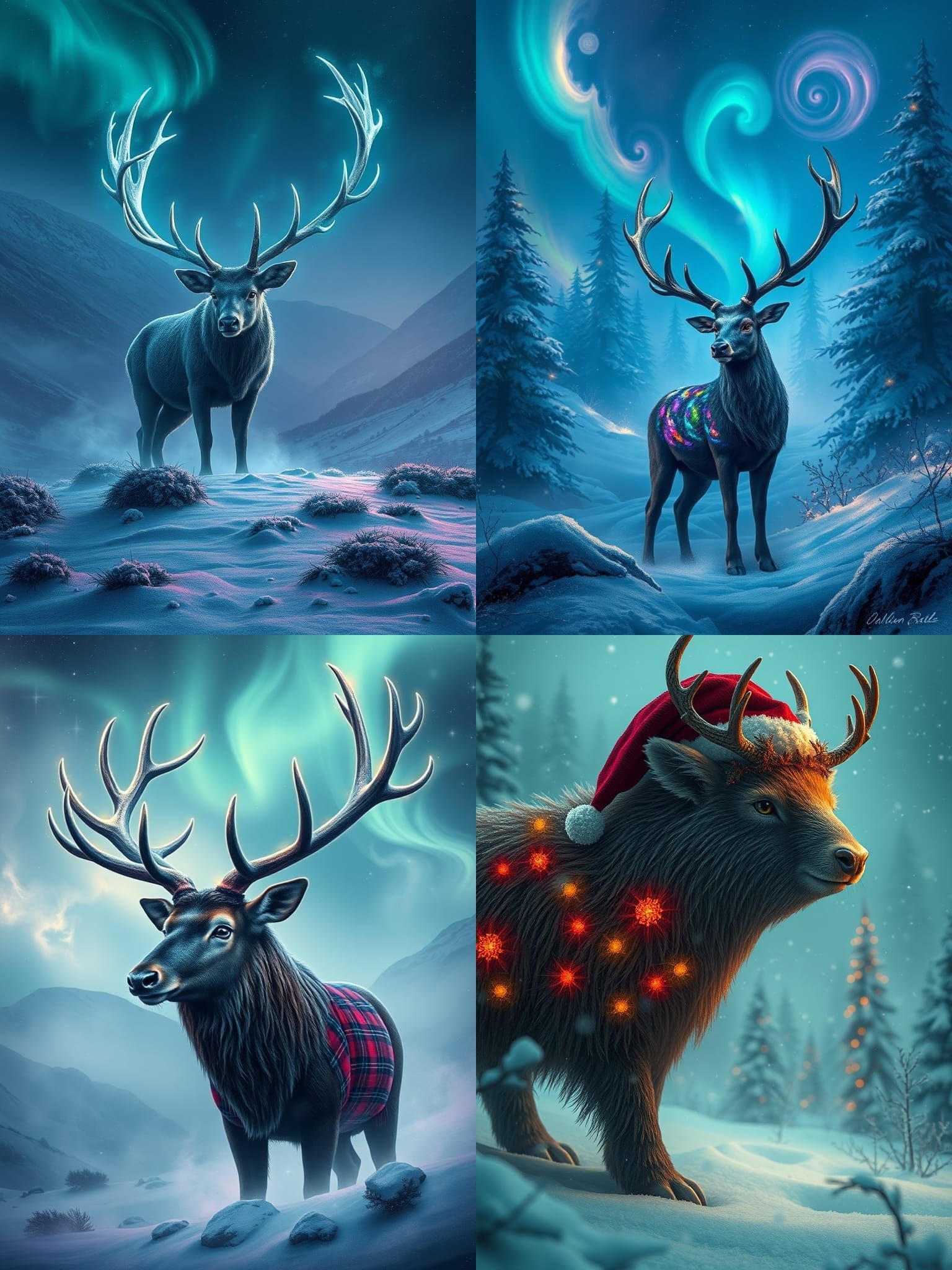 Surreal Scottish Christmas Animal in Detailed Painting