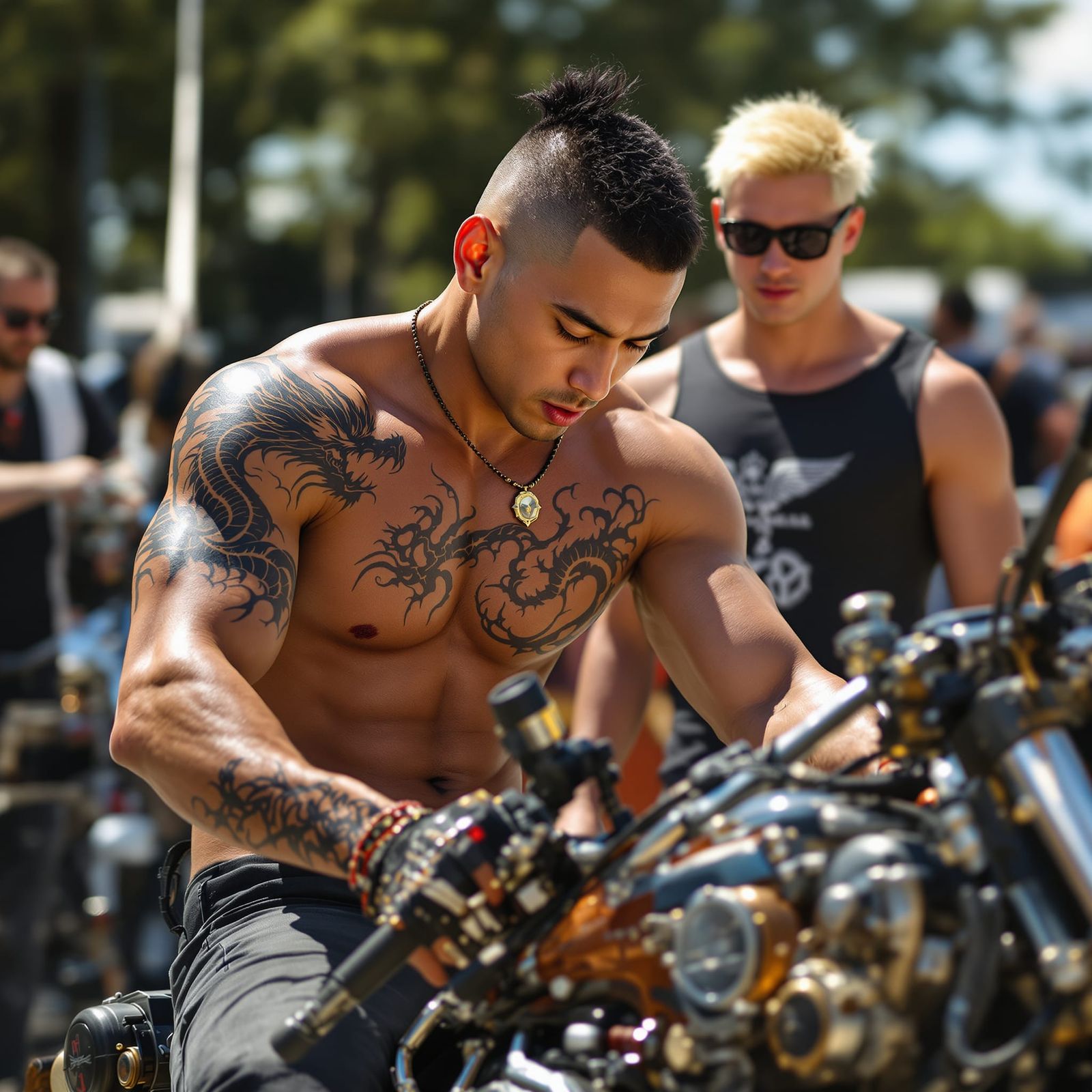 Steampunk Motorcycle Tune Up with Two Men