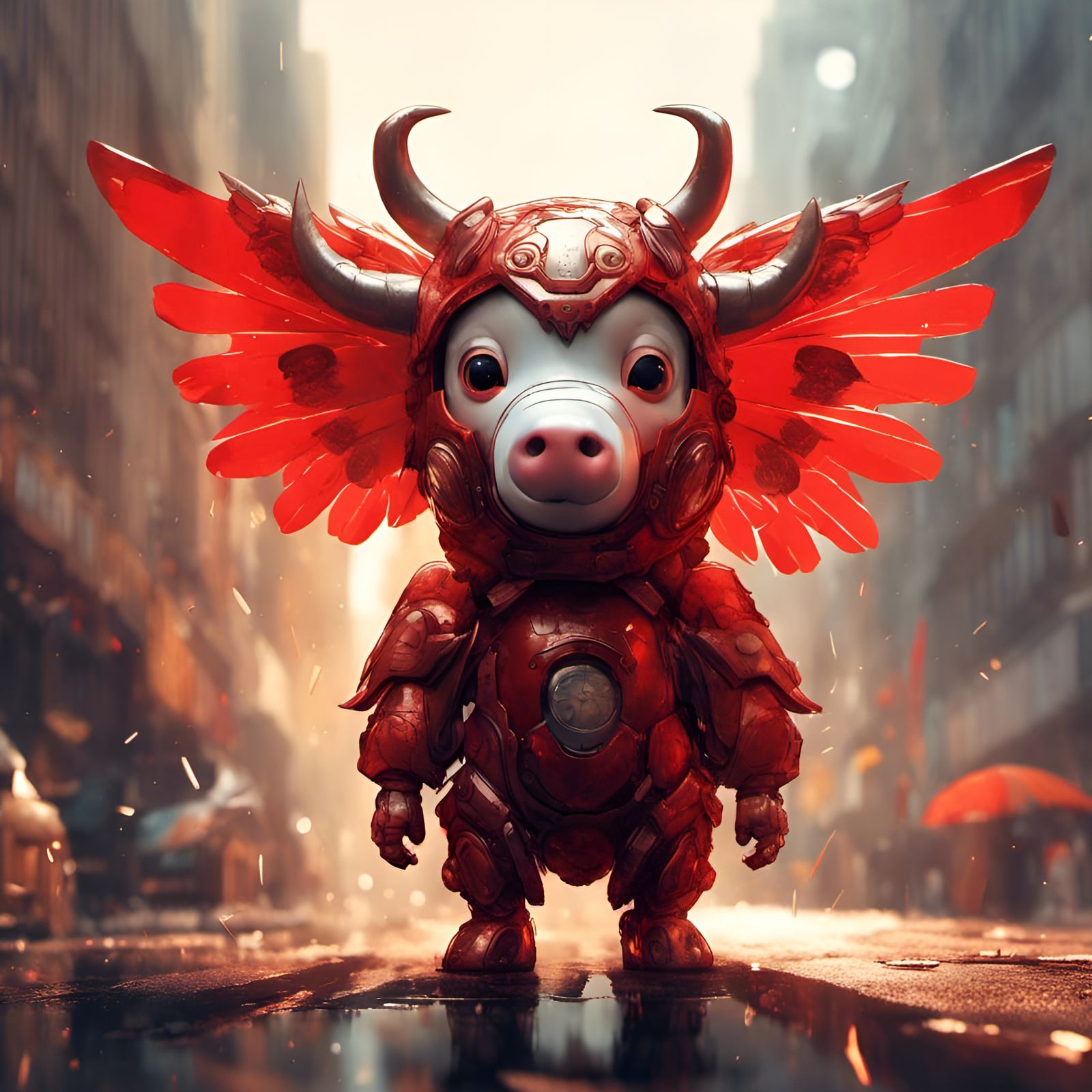 Chibi Red Bull with Wings in Detailed 3D