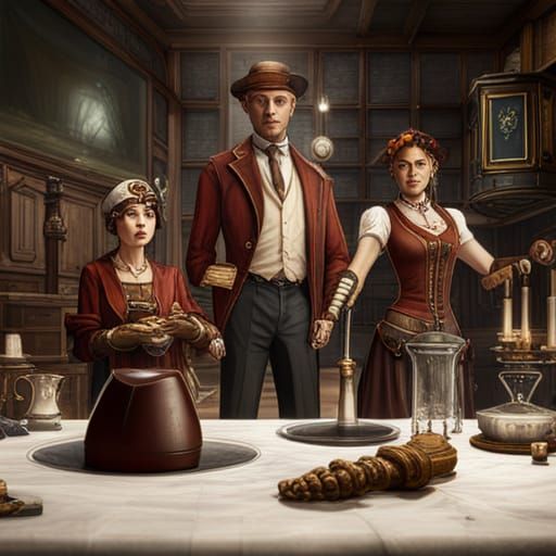 Steampunk Family Portrait in Detailed Matte Painting