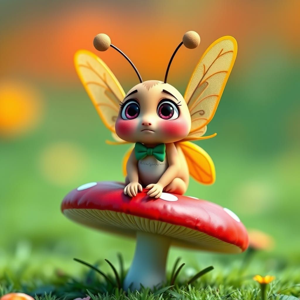 Confused Butterfly with Bow Tie in Pixar Style