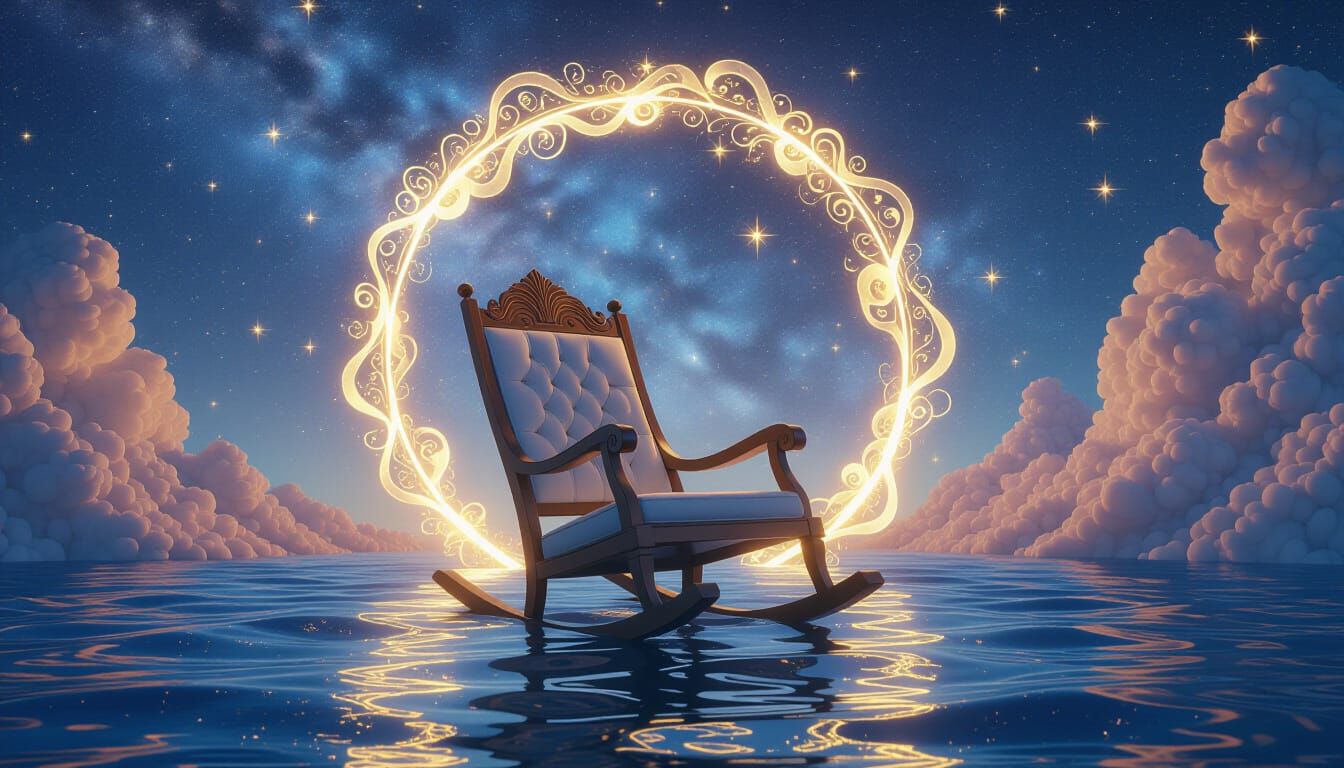 Celestial Rocking Chair in Cosmic Ocean