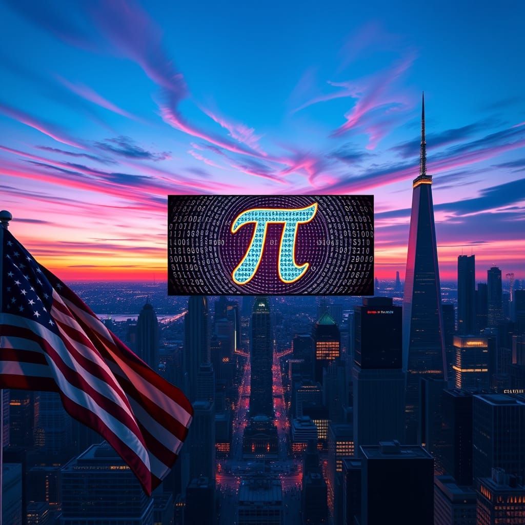 Cyberpunk Cityscape at Dusk with Pi Network Symbol