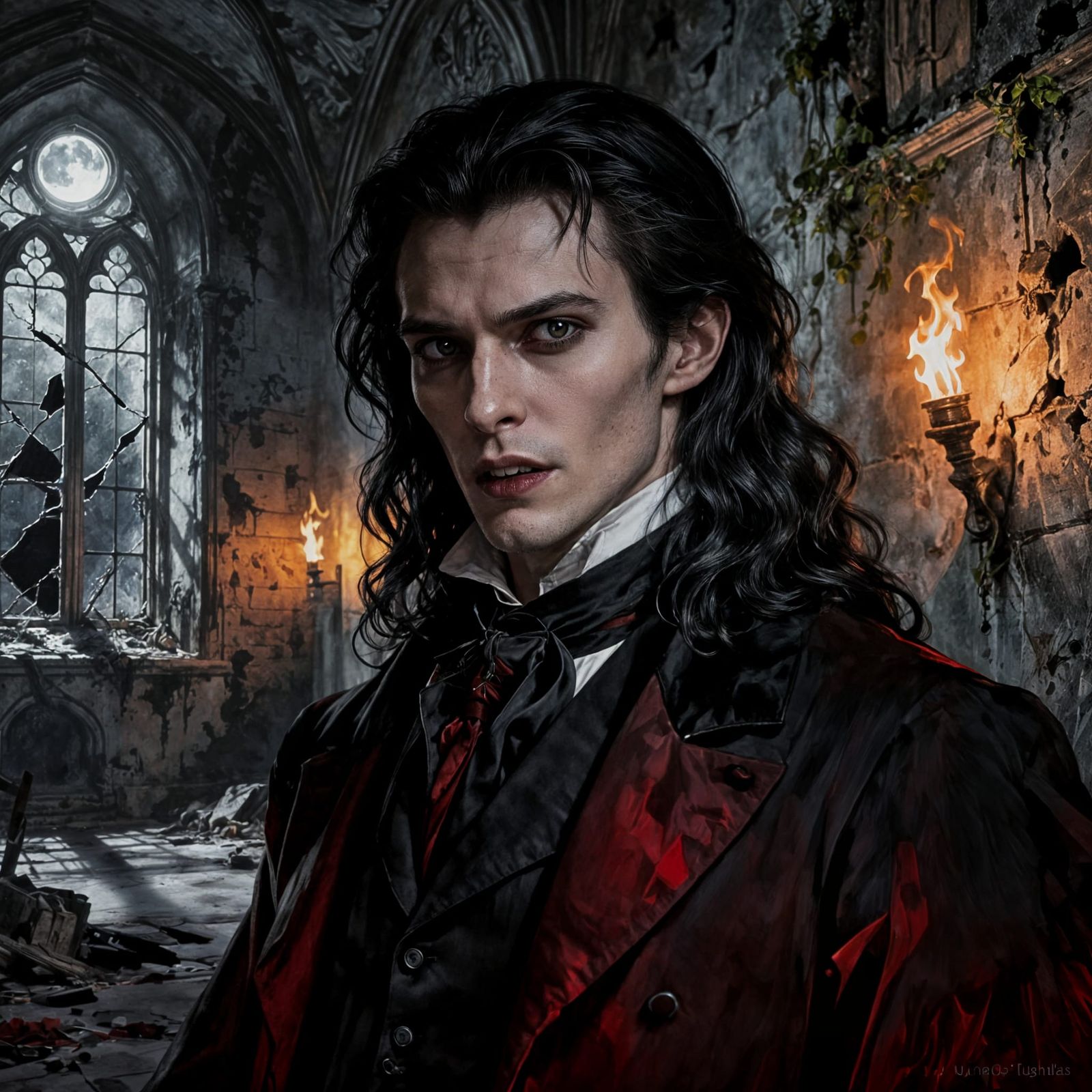 Handsome Vampire Portrait in Gothic Hall
