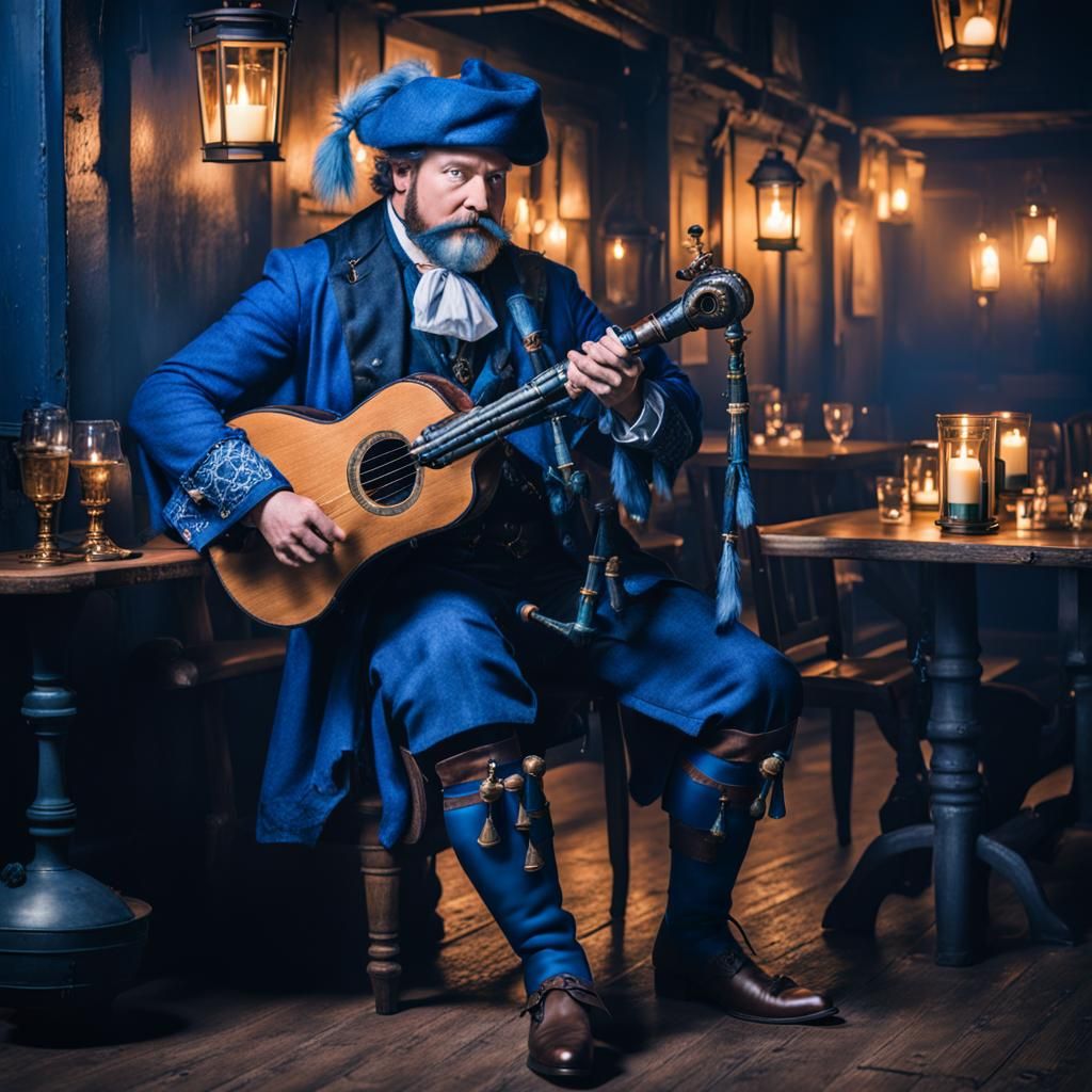 Blue Bard Performing in Smokey Tavern Setting