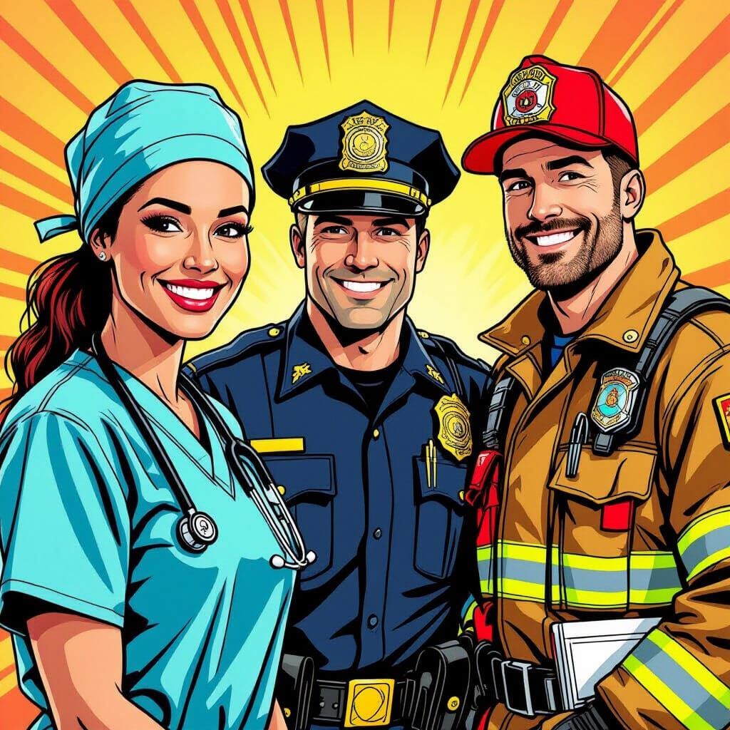 Smiling Professionals in Comic Book Style