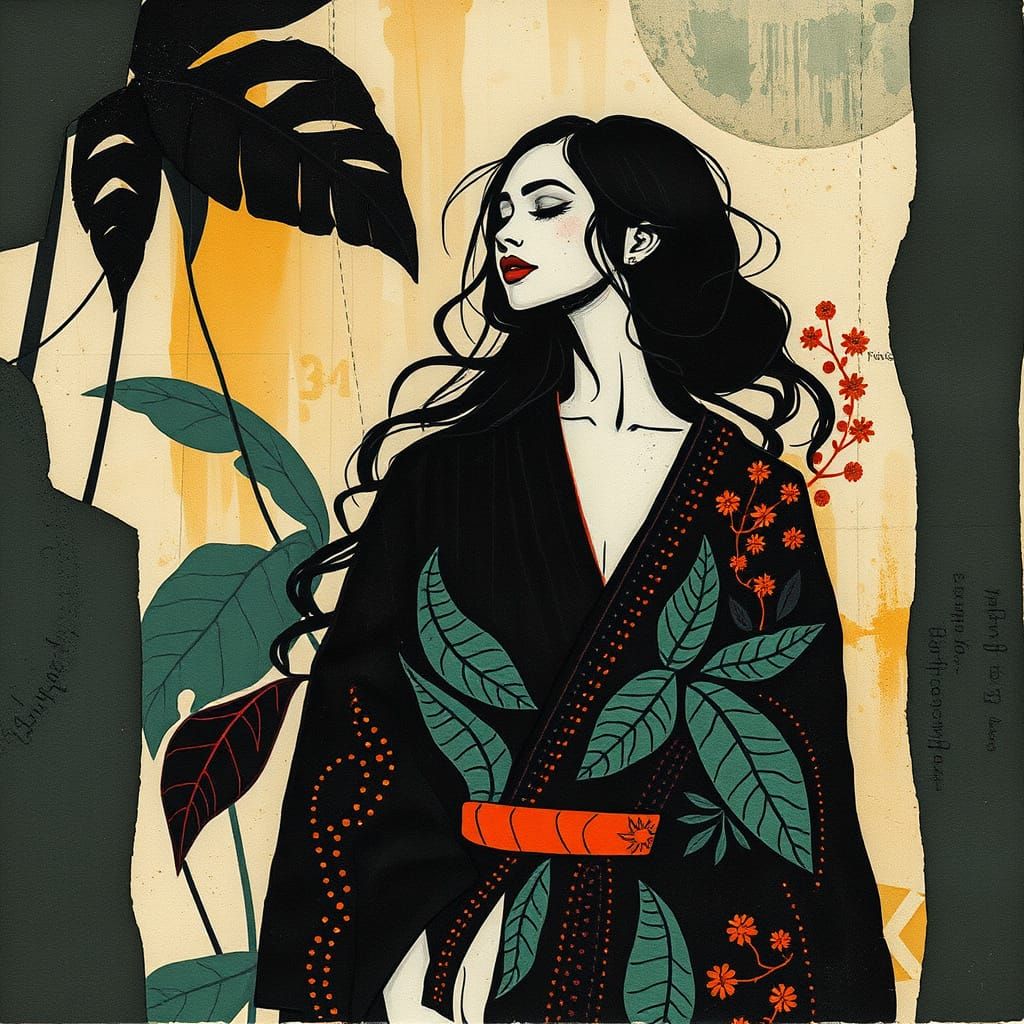 Abstract Woman in Moody Jungle Landscape