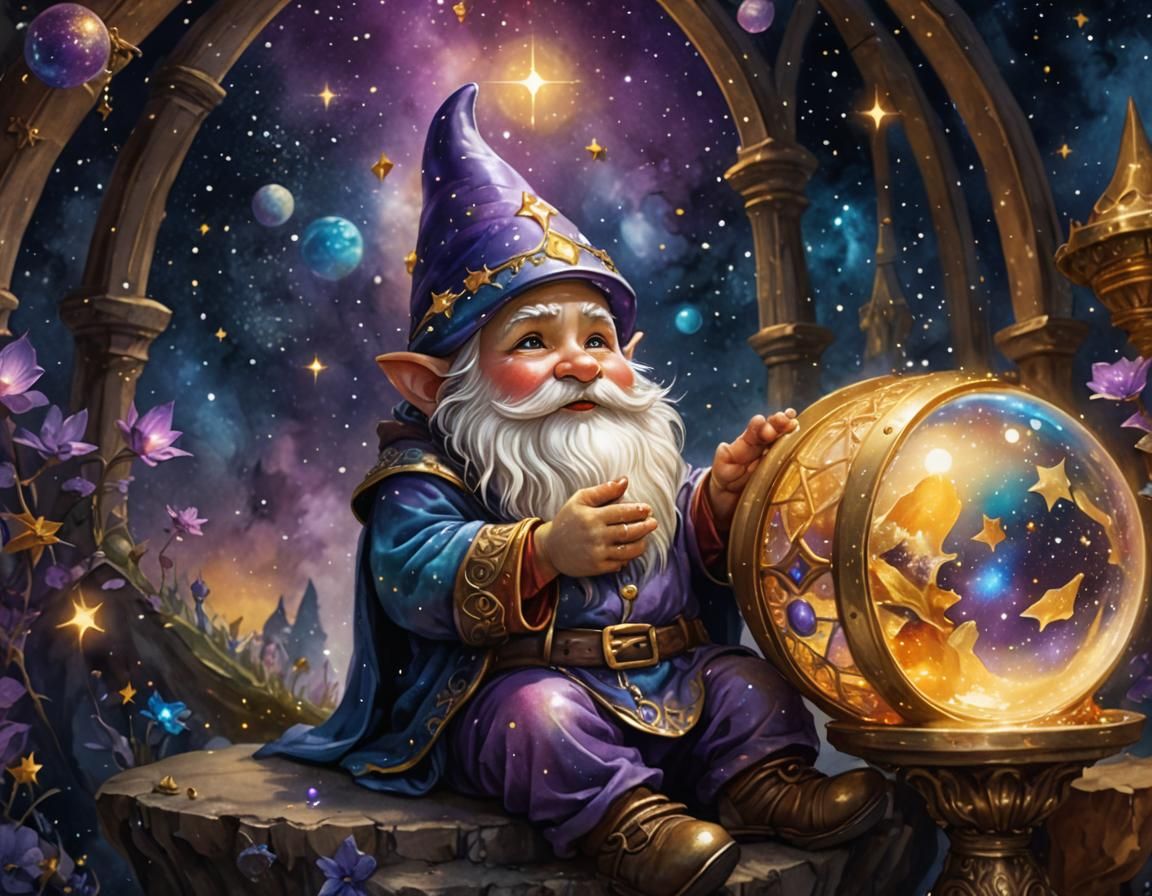 Guardian Gnome in Cosmic Grail: Watercolor Fantasy