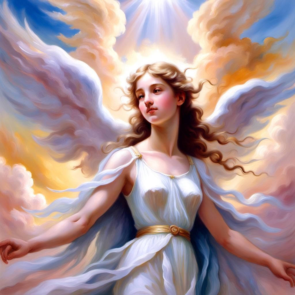 Ethereal Cloudscape with Divine Light, Soft Focus Painting