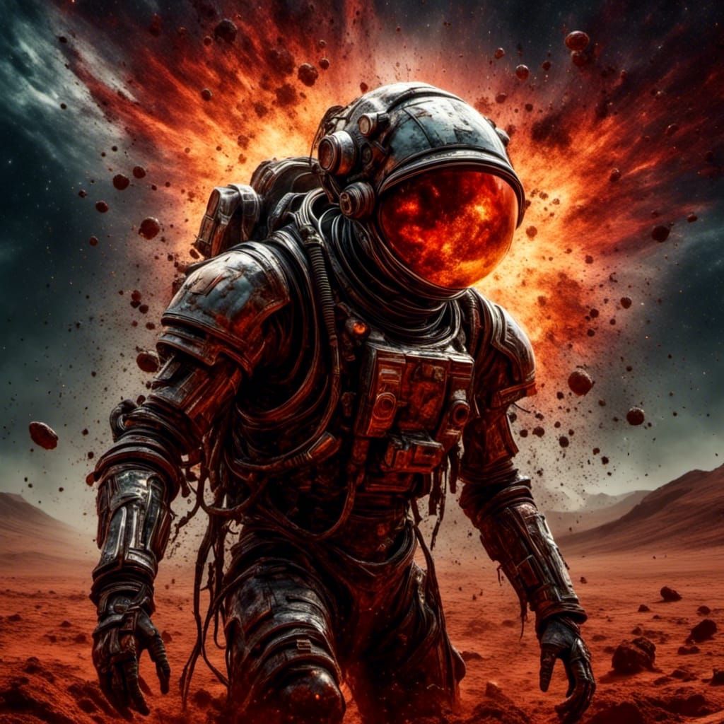 Horrific Mars Colonist Helmet Explosion Digital Art