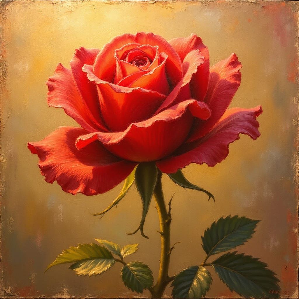 Impressionist Rose Blooms in Warm Golden Light