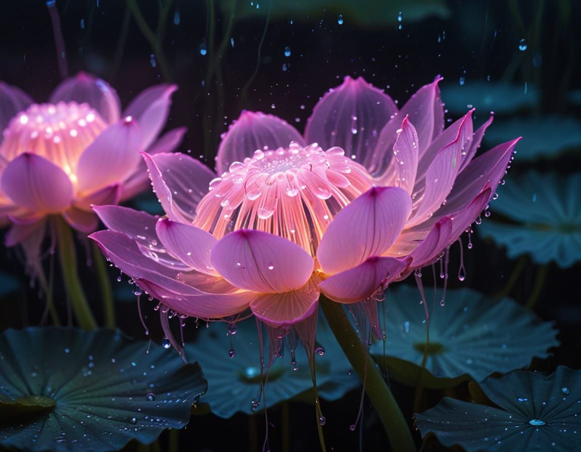 Glowing Lotus Flower Macro Photograph