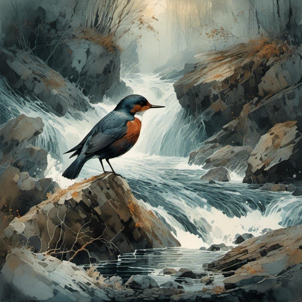 Dipper in Raging Torrent: Watercolor and Naturalism