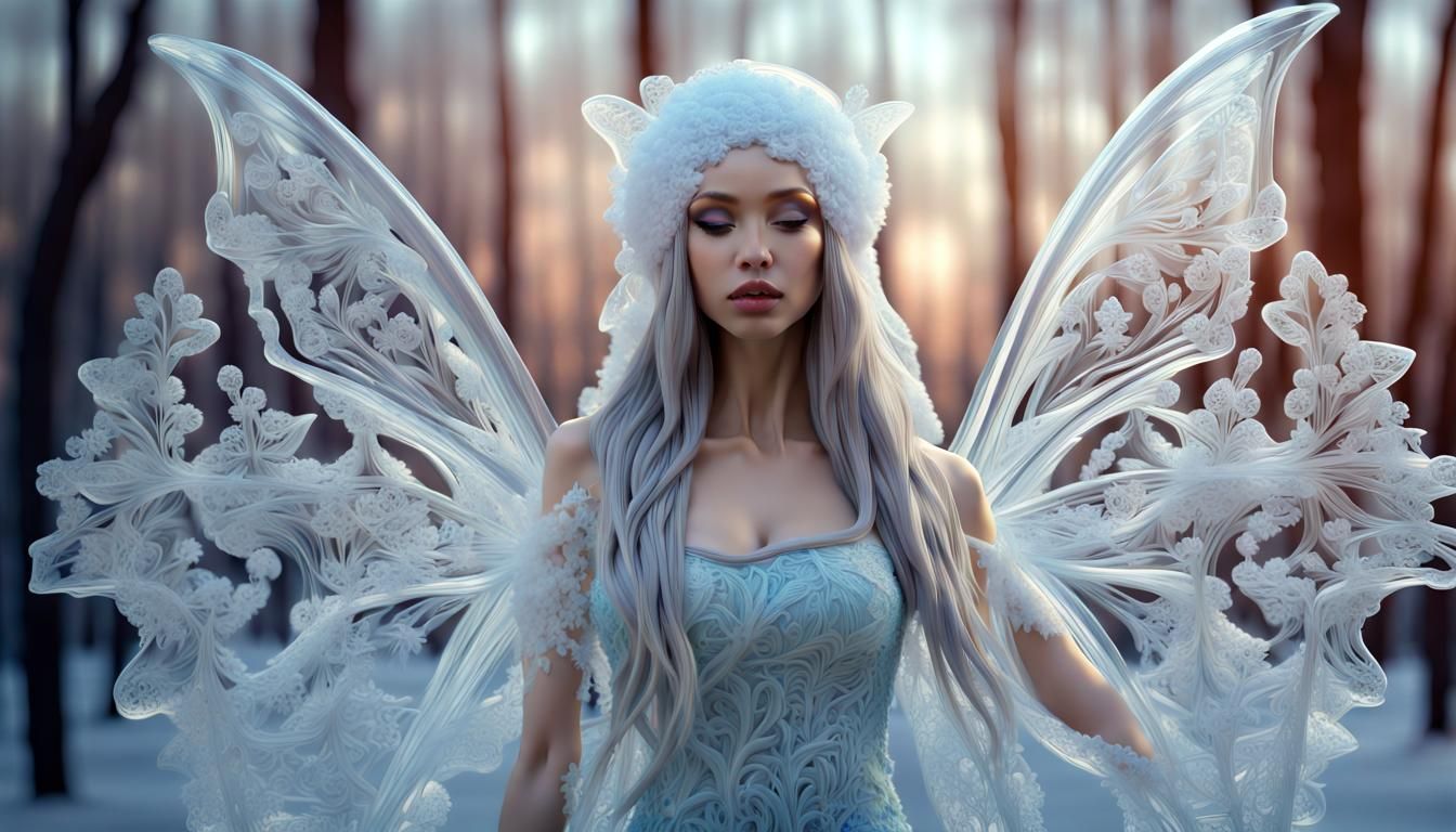 Iced Woman Sculpture with Flowers and Lace